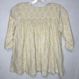 Hannah Kate Girls Babydoll Top Cream Yellow Button Back Pleated 3/4 Sleeve 14